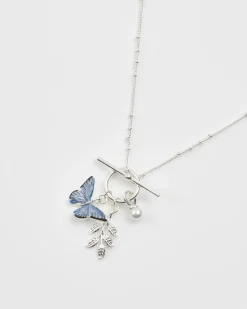Online Fable England Blue Butterfly Silver Necklace