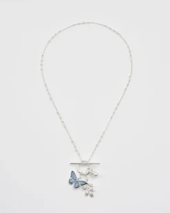 Online Fable England Blue Butterfly Silver Necklace