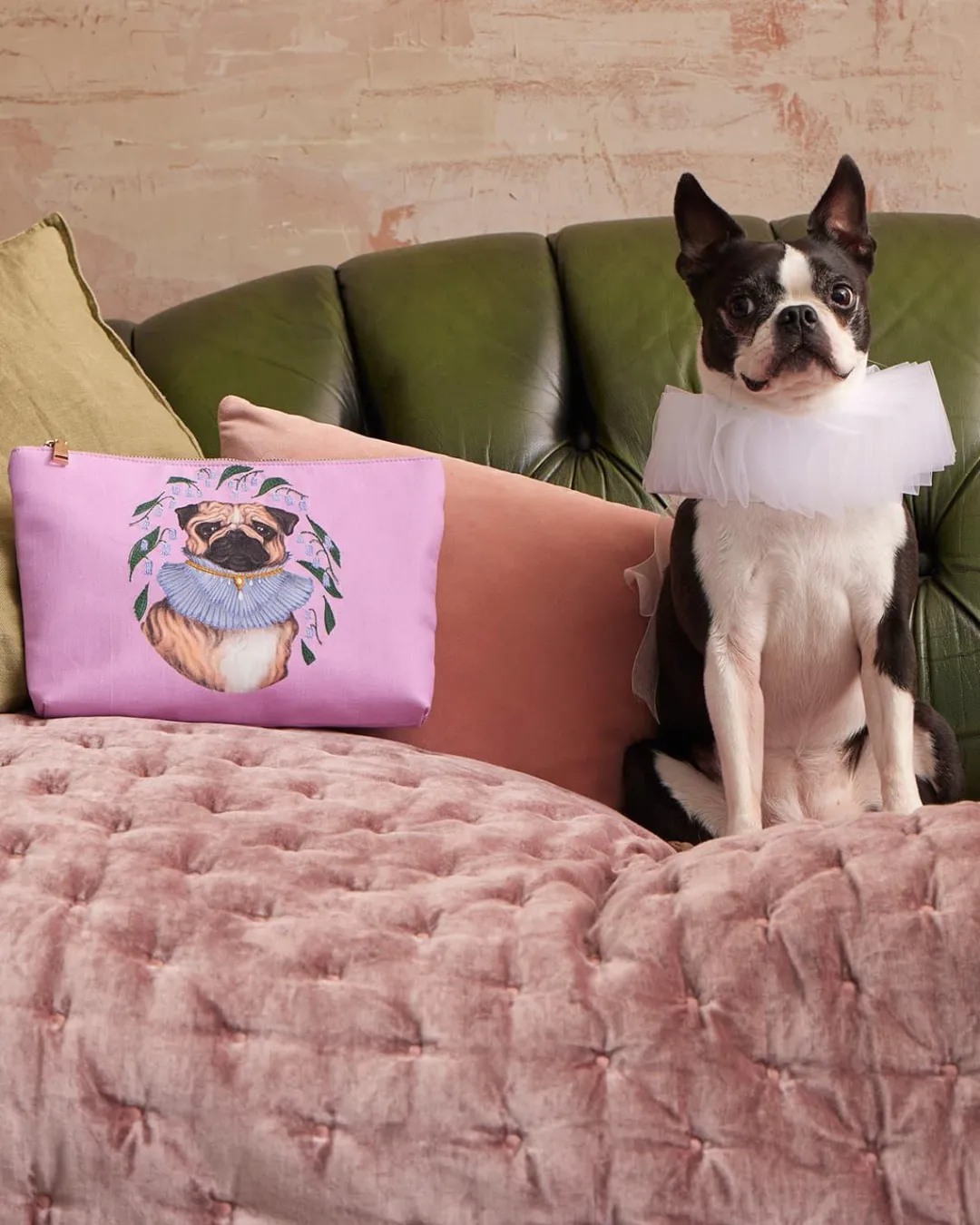 Discount Fable England Catherine Rowe Pet Portraits Pug Pink Cotton Pouch