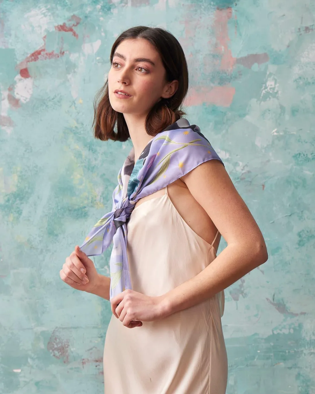 Online Fable England Catherine Rowe Pet Portraits Frenchie Lavender Silk Square Scarf