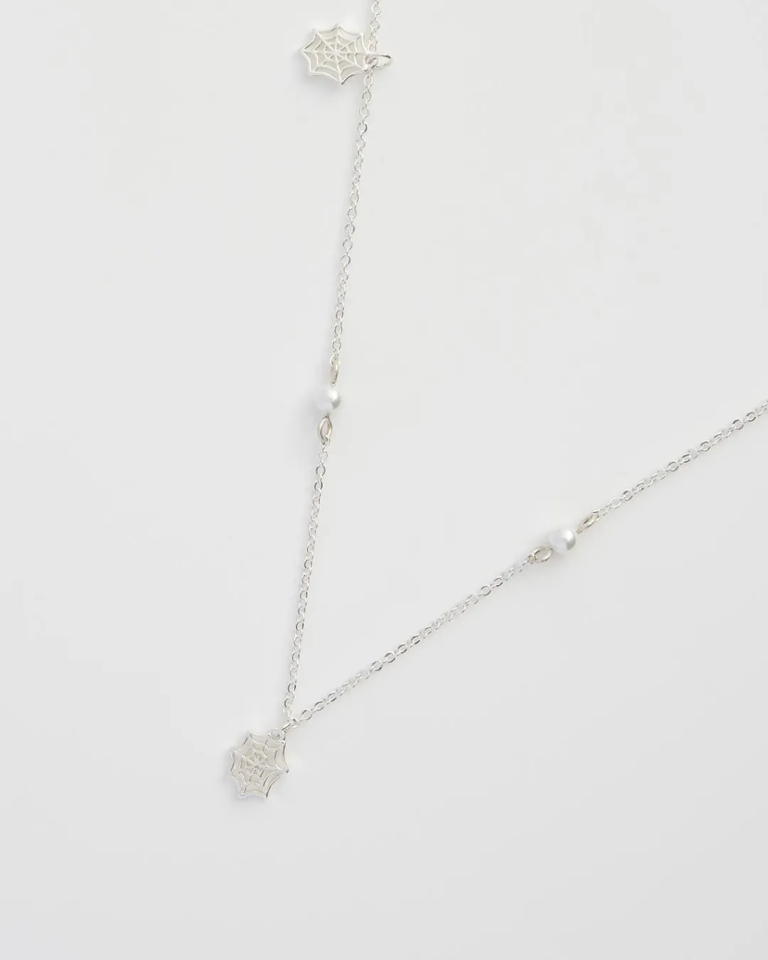 Fashion Fable England Cobweb & Pearl Necklace Silver