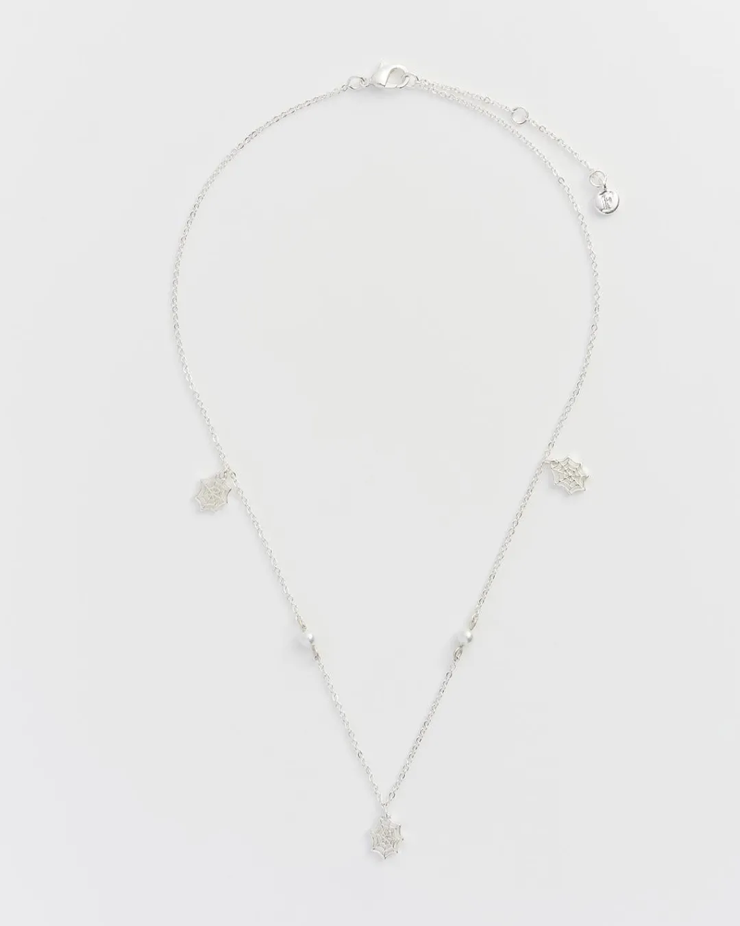 Fashion Fable England Cobweb & Pearl Necklace Silver