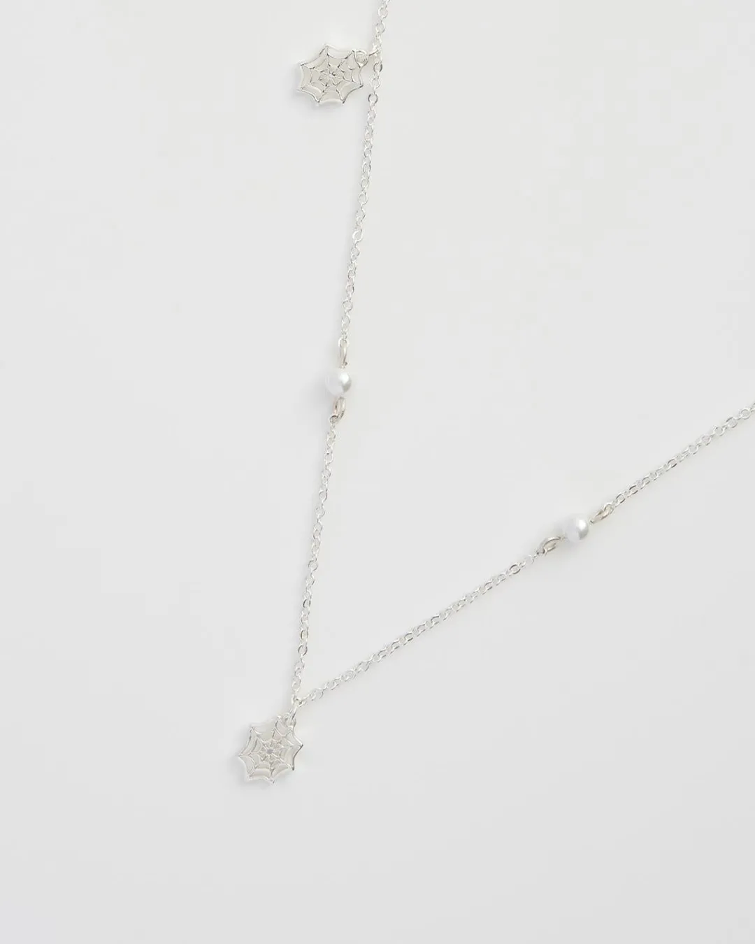 Fashion Fable England Cobweb & Pearl Necklace Silver