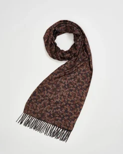 Outlet Fable England Deco Bloom Brown Ditsy Scarf with Tassels