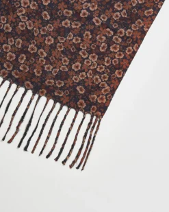 Outlet Fable England Deco Bloom Brown Ditsy Scarf with Tassels