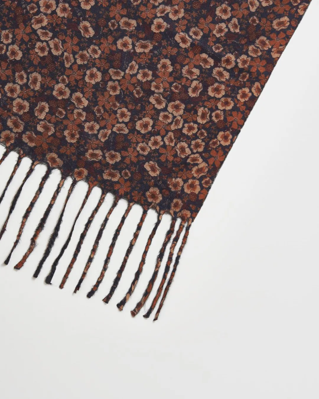 Outlet Fable England Deco Bloom Brown Ditsy Scarf with Tassels