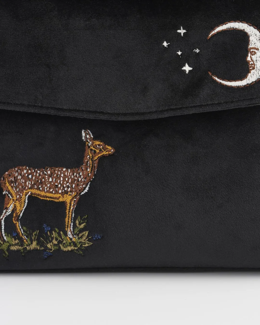 Discount Fable England Deer & Moon Embroidered Black Velvet Tote