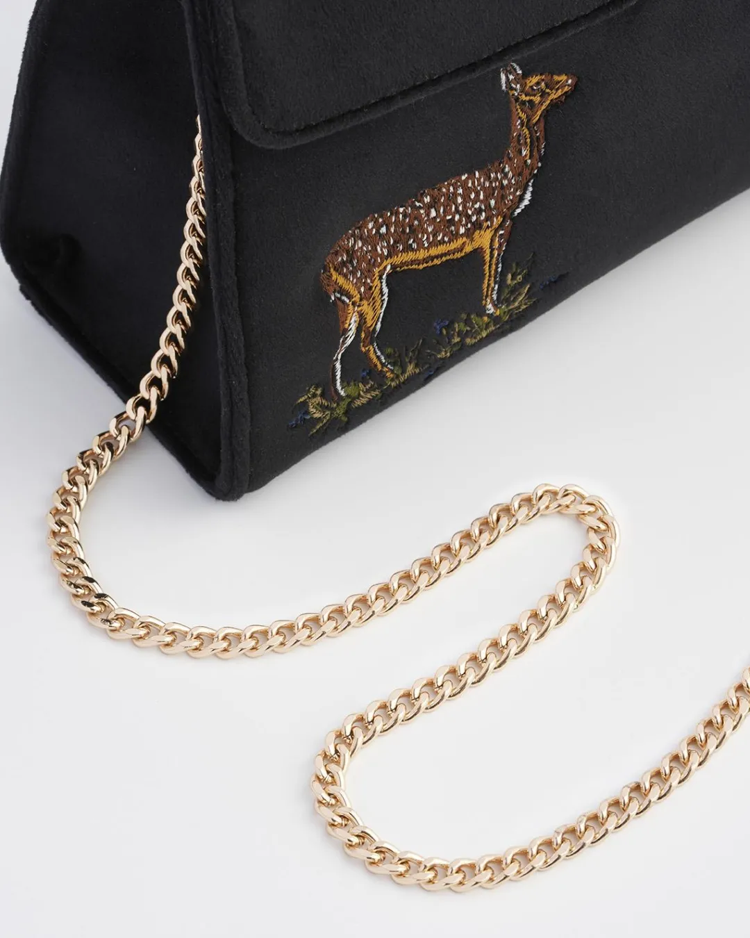 Discount Fable England Deer & Moon Embroidered Black Velvet Tote