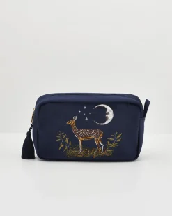 Online Fable England Deer & Moon Embroidered Pouch Blueberry Velvet