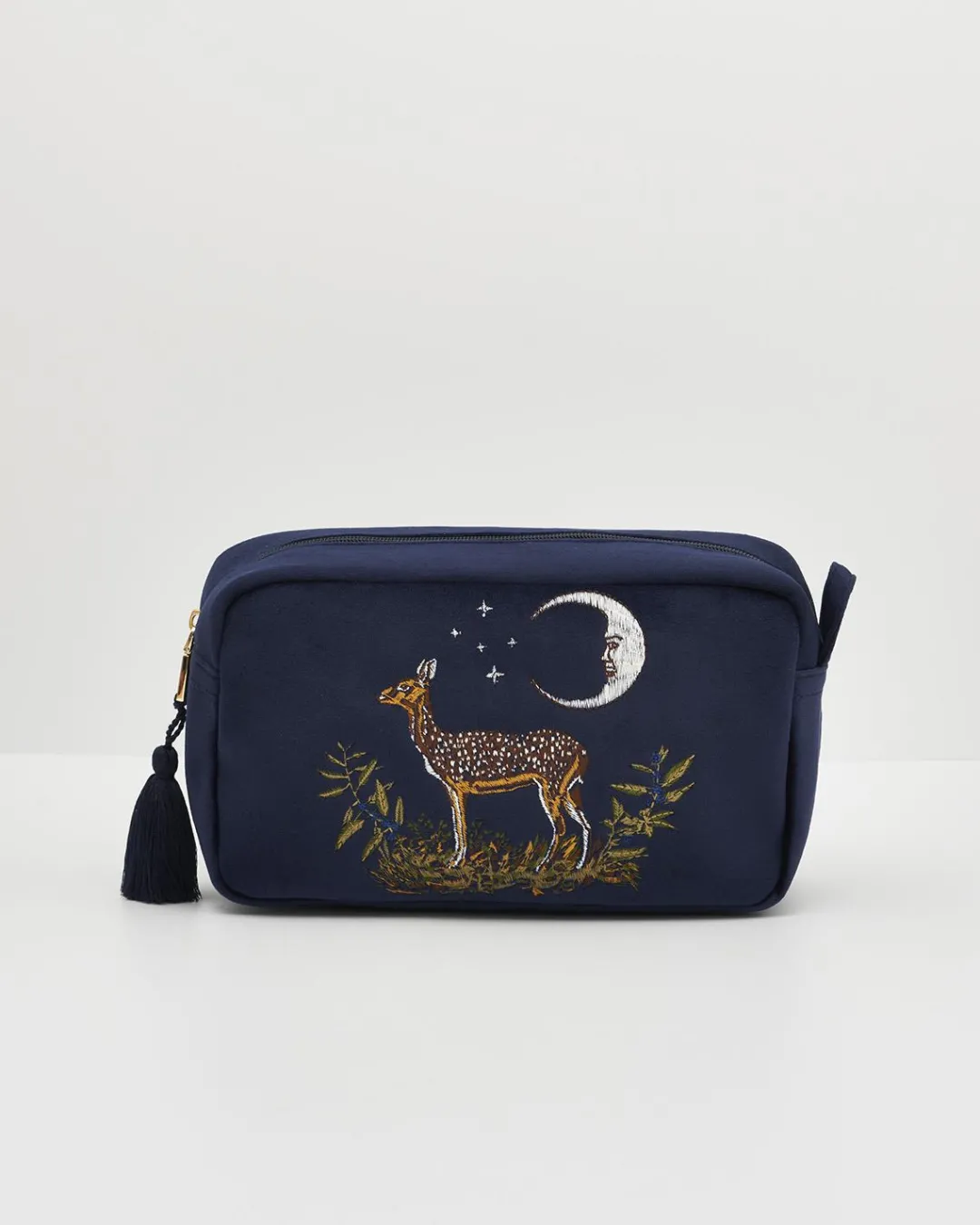 Online Fable England Deer & Moon Embroidered Pouch Blueberry Velvet