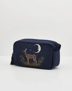 Online Fable England Deer & Moon Embroidered Pouch Blueberry Velvet