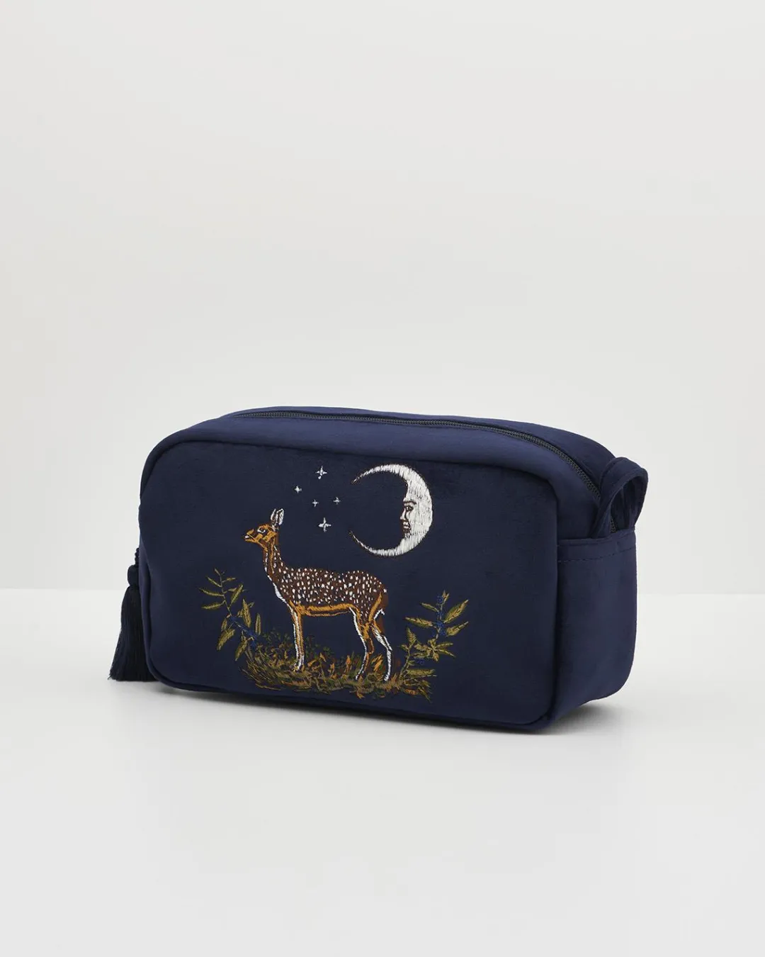 Online Fable England Deer & Moon Embroidered Pouch Blueberry Velvet