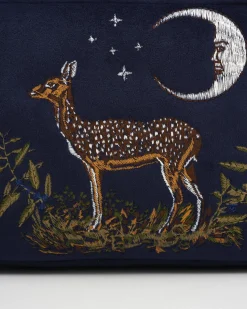 Online Fable England Deer & Moon Embroidered Pouch Blueberry Velvet