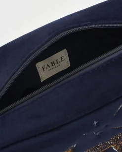 Online Fable England Deer & Moon Embroidered Pouch Blueberry Velvet