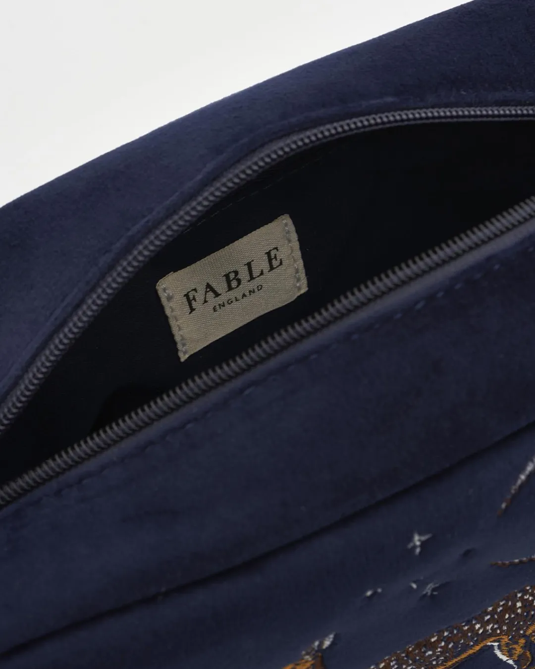 Online Fable England Deer & Moon Embroidered Pouch Blueberry Velvet