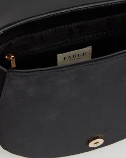 Fashion Fable England Deer & Moon Velvet - Embroidered Saddle Bag Black