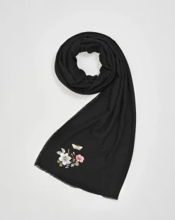 Discount Fable England Ditsy Embroidered Pashmina Black Scarf
