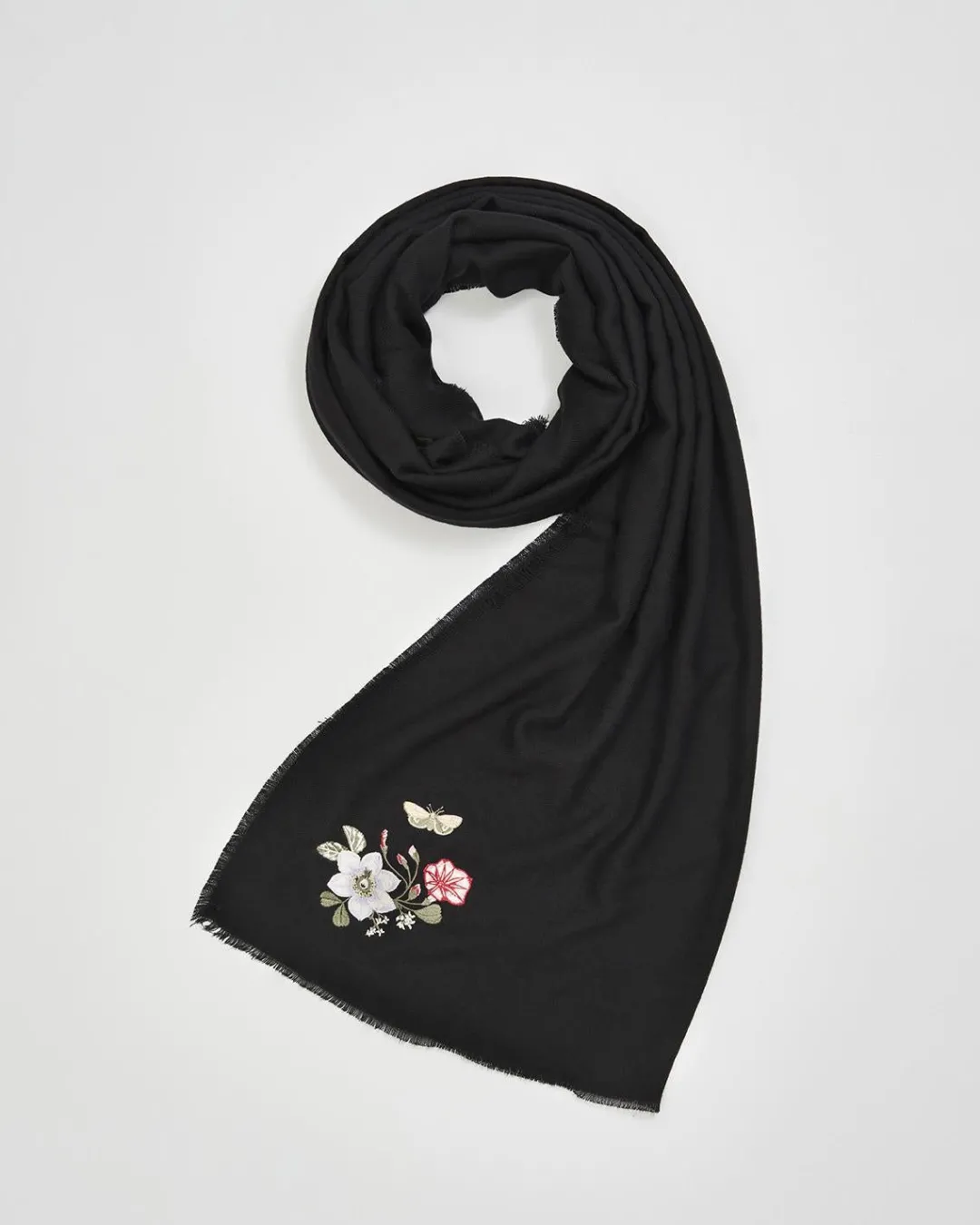 Discount Fable England Ditsy Embroidered Pashmina Black Scarf