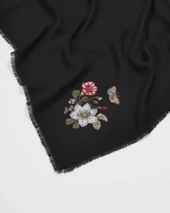 Discount Fable England Ditsy Embroidered Pashmina Black Scarf
