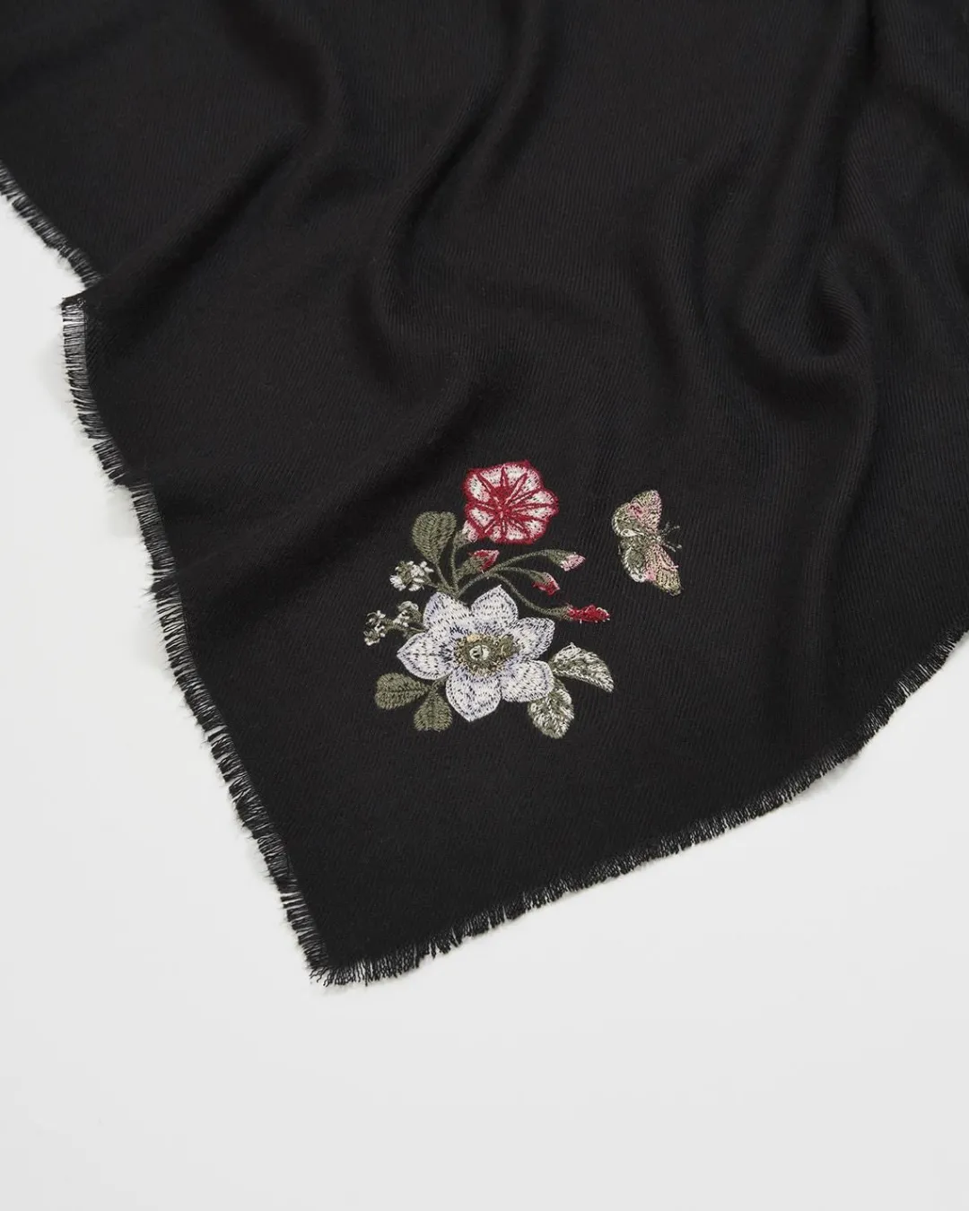 Discount Fable England Ditsy Embroidered Pashmina Black Scarf