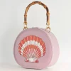 New Fable England Embroiderd Shell Lilac Bamboo Top Handle Bag