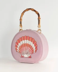 New Fable England Embroiderd Shell Lilac Bamboo Top Handle Bag