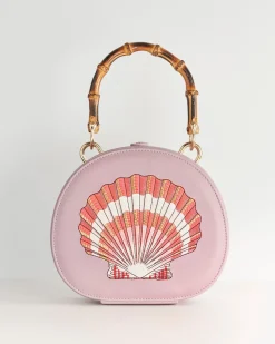 New Fable England Embroiderd Shell Lilac Bamboo Top Handle Bag