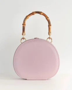 New Fable England Embroiderd Shell Lilac Bamboo Top Handle Bag