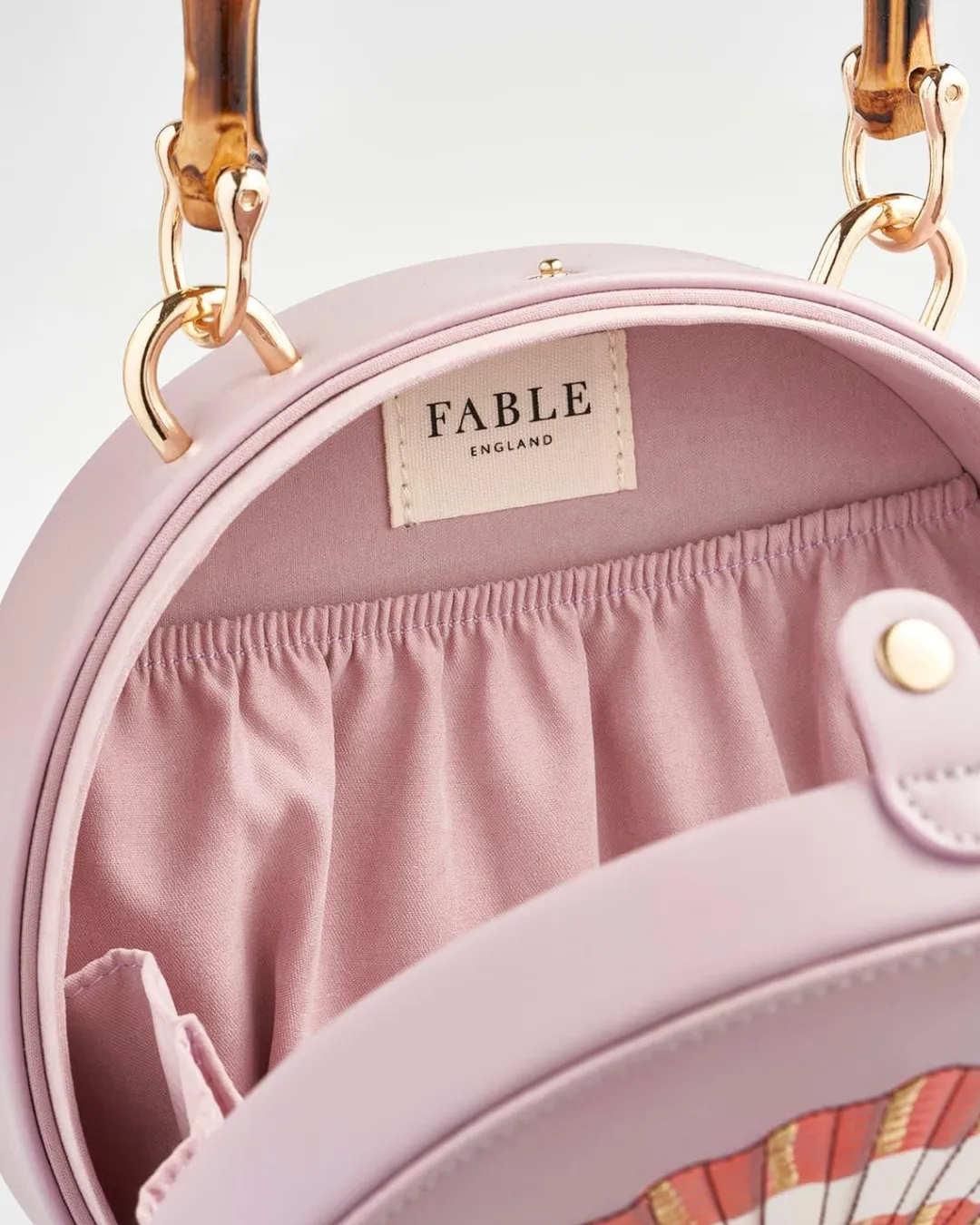 New Fable England Embroiderd Shell Lilac Bamboo Top Handle Bag