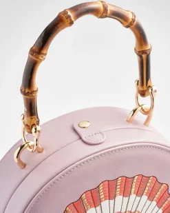New Fable England Embroiderd Shell Lilac Bamboo Top Handle Bag