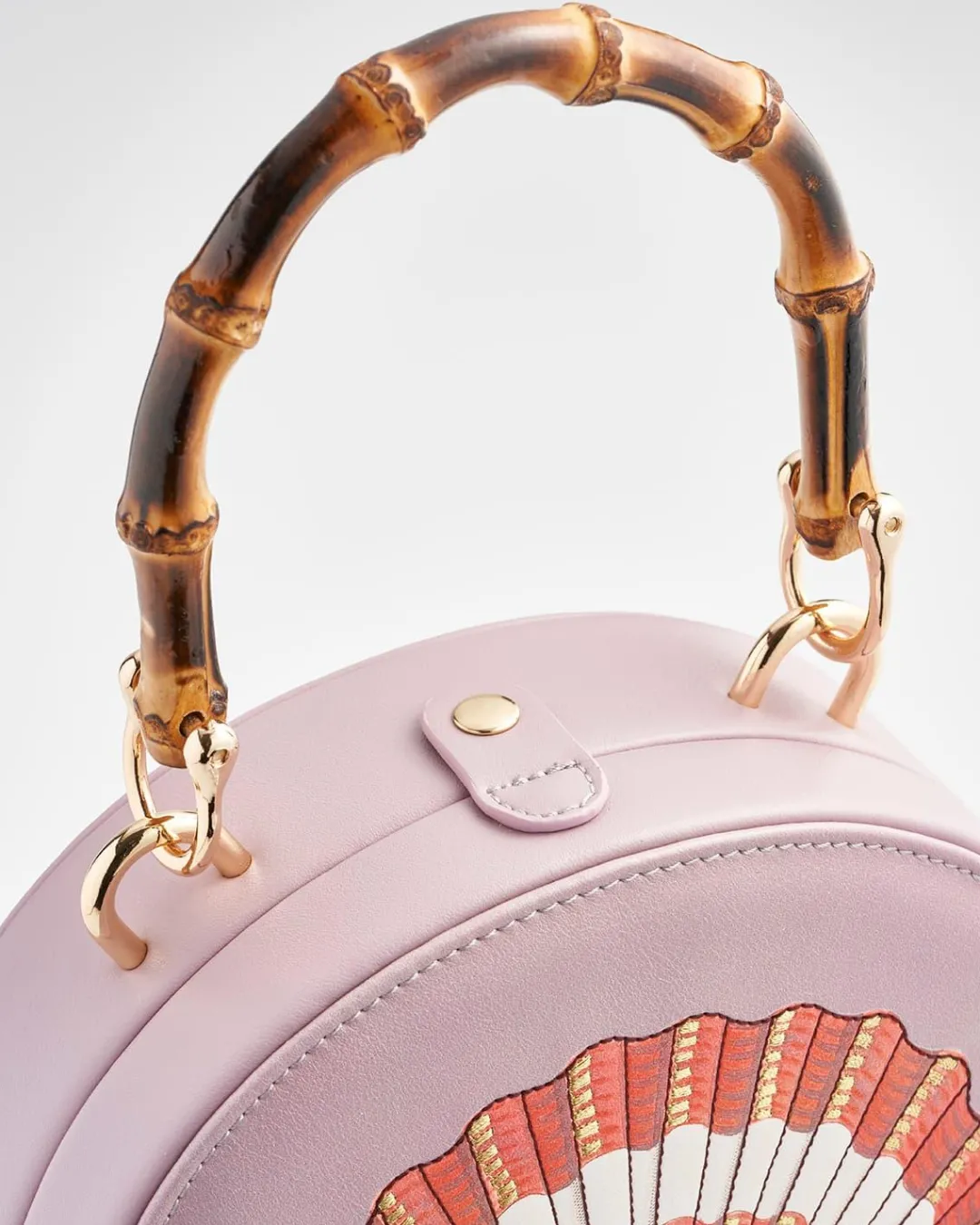 New Fable England Embroiderd Shell Lilac Bamboo Top Handle Bag