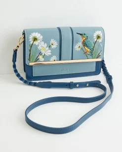 Fashion Fable England Embroidered Kingfisher Blue Cross Body Bag
