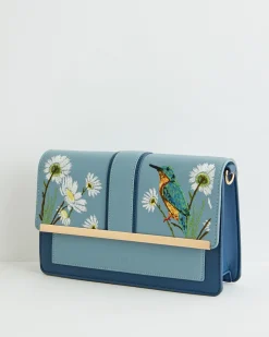 Fashion Fable England Embroidered Kingfisher Blue Cross Body Bag