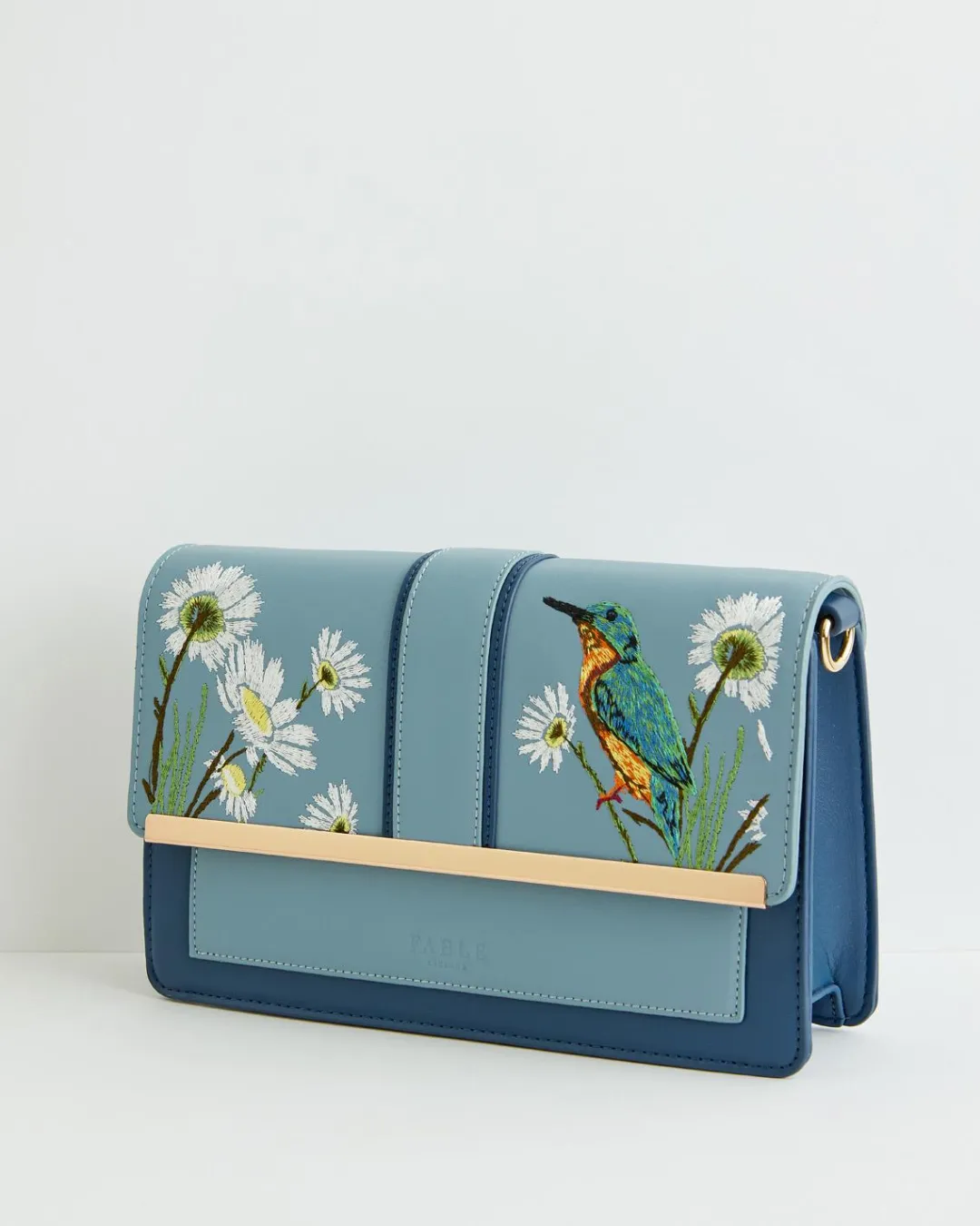 Fashion Fable England Embroidered Kingfisher Blue Cross Body Bag