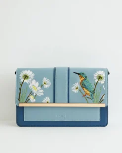 Fashion Fable England Embroidered Kingfisher Blue Cross Body Bag