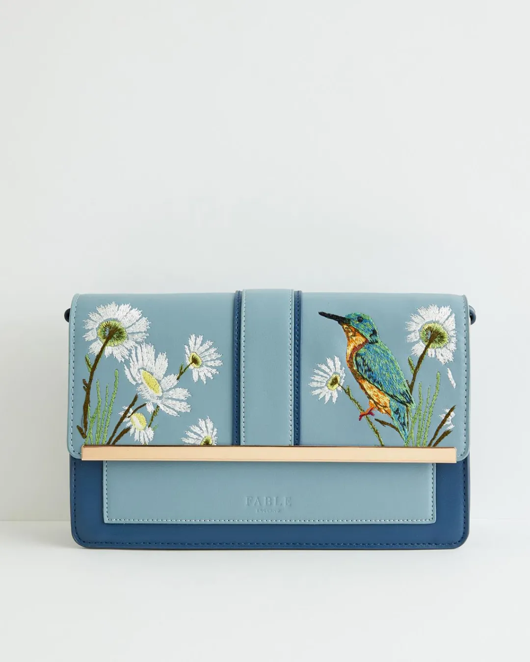 Fashion Fable England Embroidered Kingfisher Blue Cross Body Bag