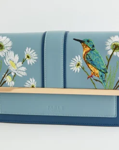 Fashion Fable England Embroidered Kingfisher Blue Cross Body Bag