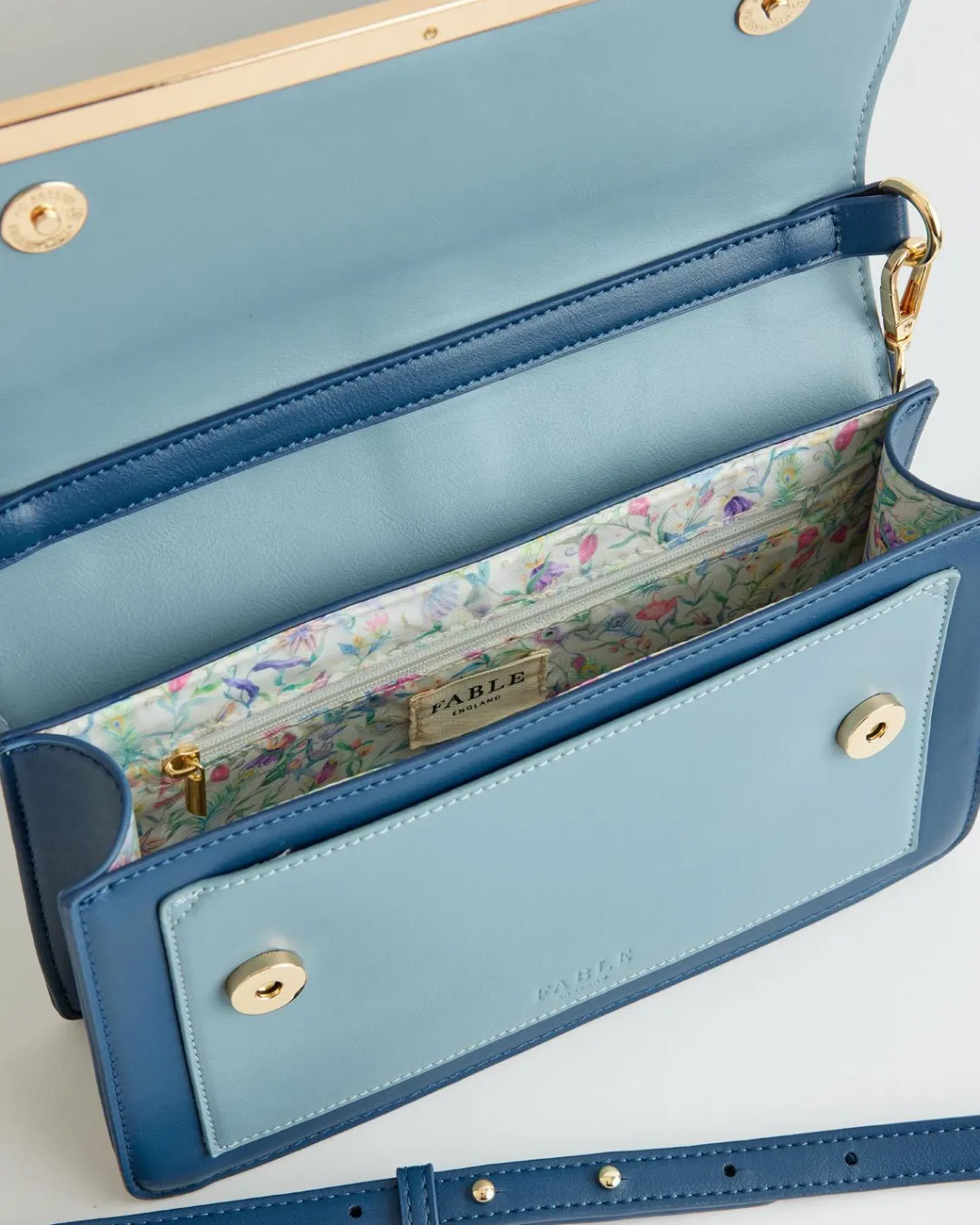Fashion Fable England Embroidered Kingfisher Blue Cross Body Bag