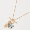New Fable England Enamel Blue Butterfly & Leaf Charm Necklace