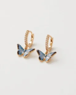 Sale Fable England Enamel Blue Butterfly Huggie Earrings