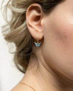 Sale Fable England Enamel Blue Butterfly Huggie Earrings