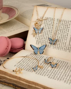 Sale Fable England Enamel Blue Butterfly Huggie Earrings
