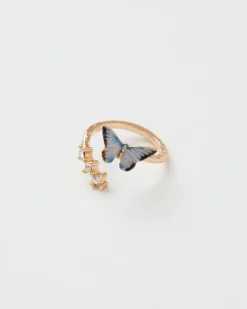 Clearance Fable England Enamel Blue Butterfly Ring