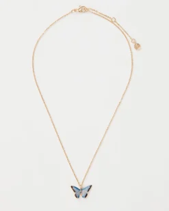 Online Fable England Enamel Blue Butterfly Short Necklace