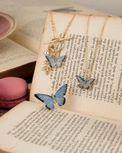 Online Fable England Enamel Blue Butterfly Short Necklace