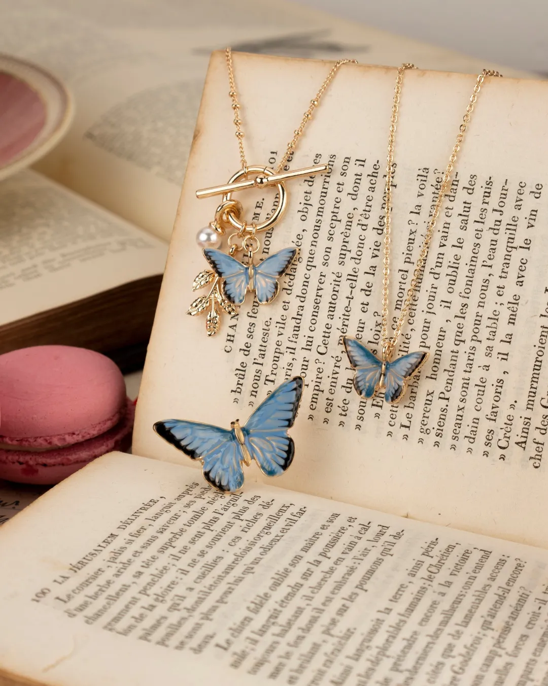 Online Fable England Enamel Blue Butterfly Short Necklace