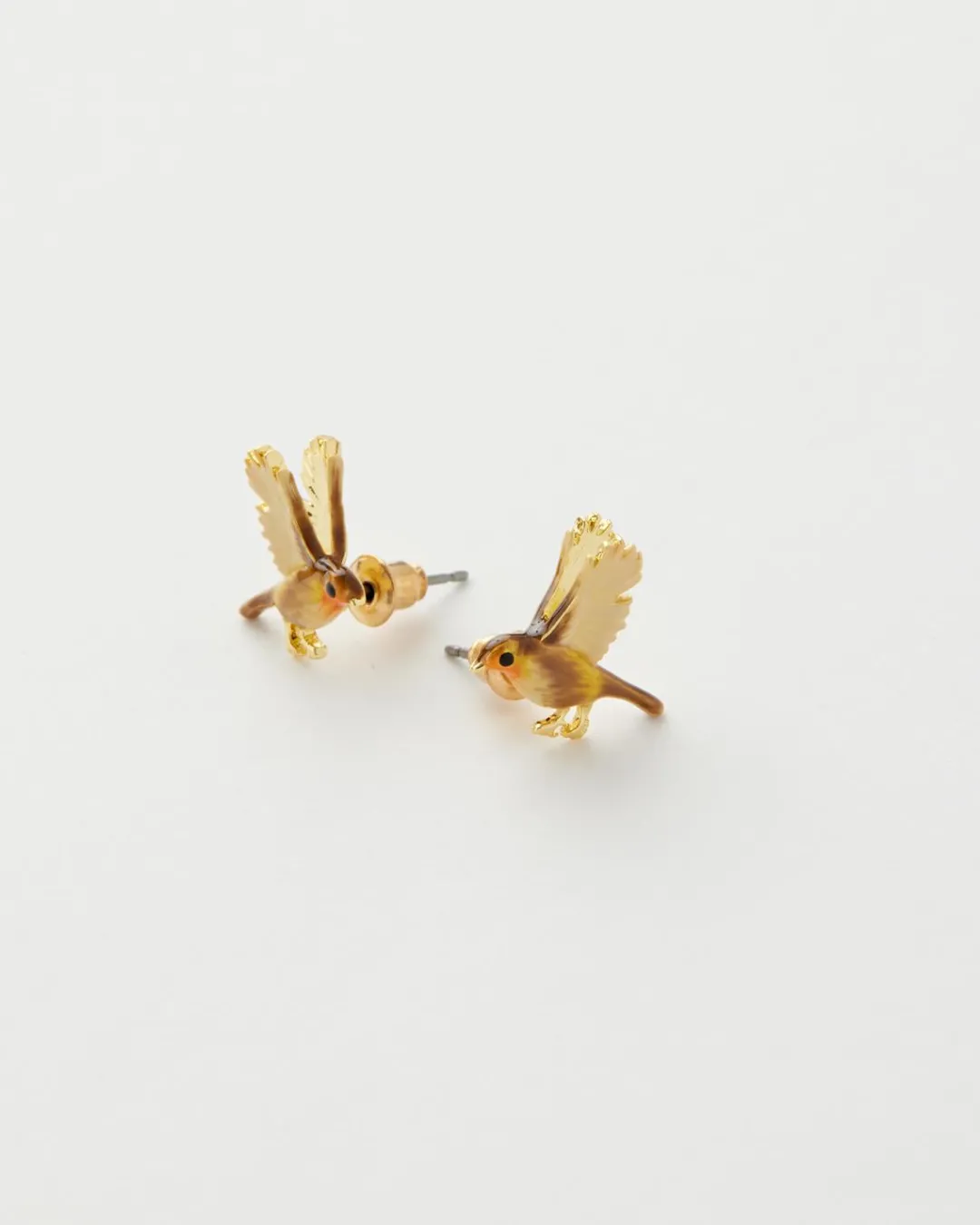 Hot Fable England Enamel Flying Robin Earrings