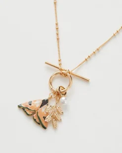 New Fable England Enamel Moth & Leaf Charm Necklace