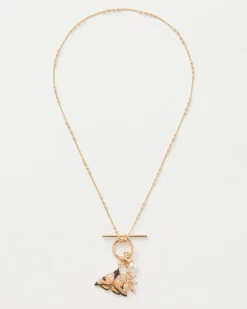 New Fable England Enamel Moth & Leaf Charm Necklace
