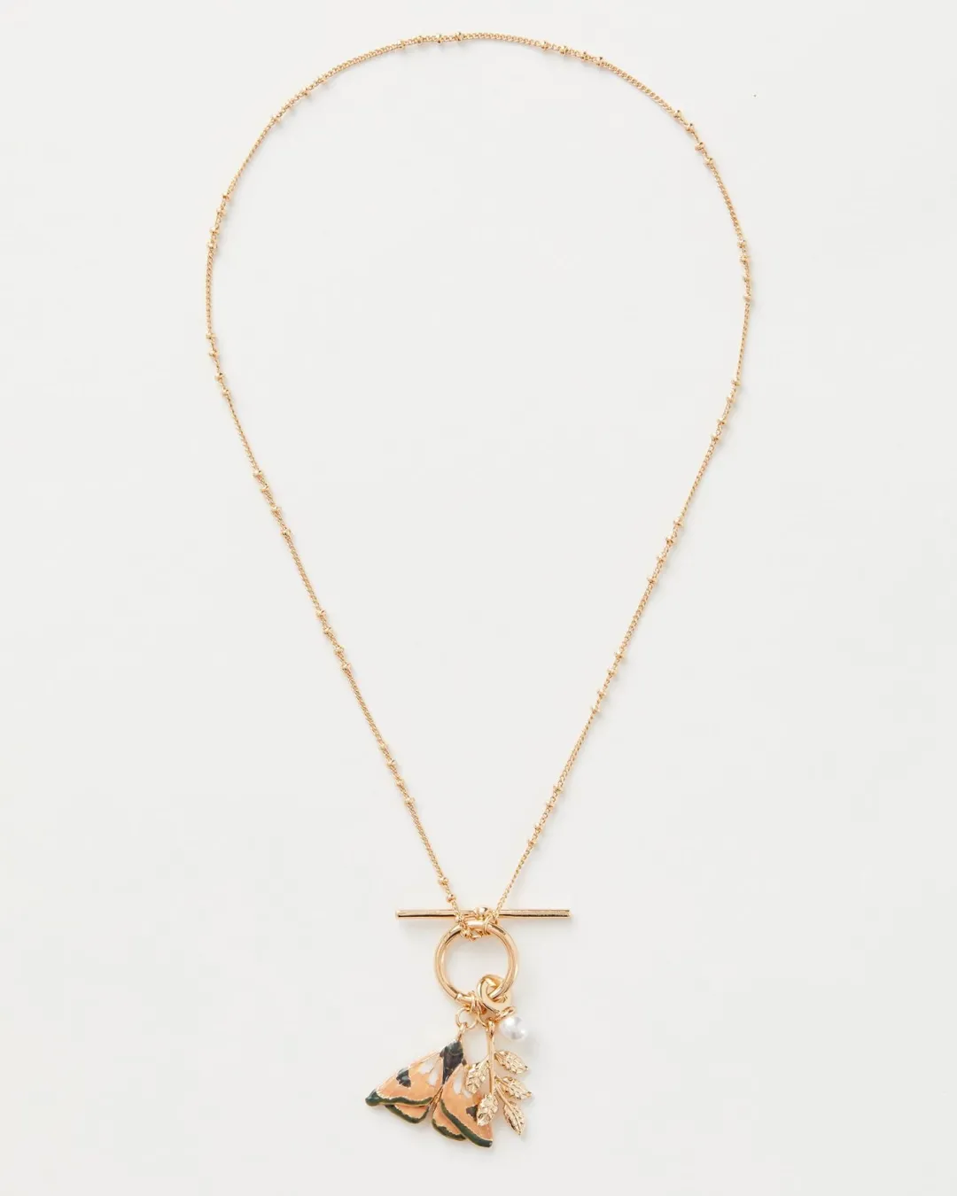 New Fable England Enamel Moth & Leaf Charm Necklace